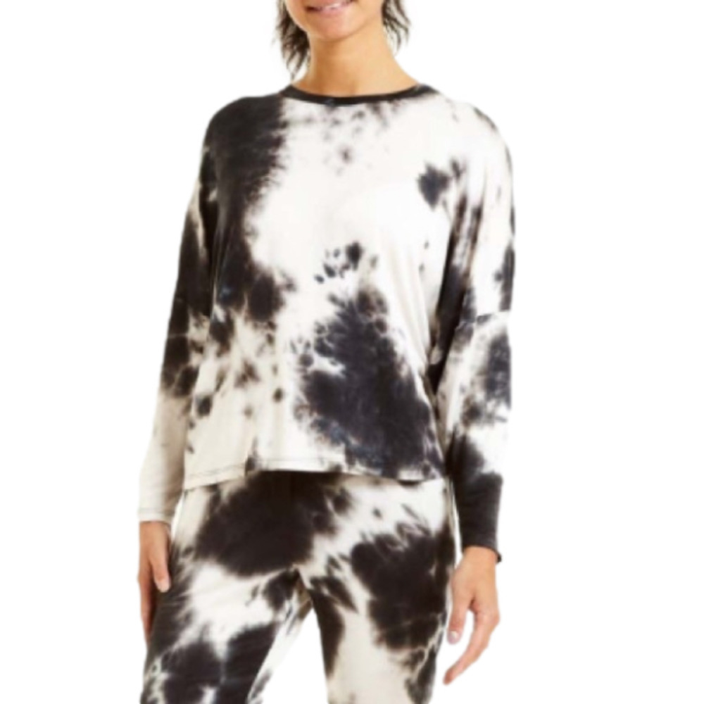 S&D Womens White Black Tie Die Long Sleeve Sweater NWT